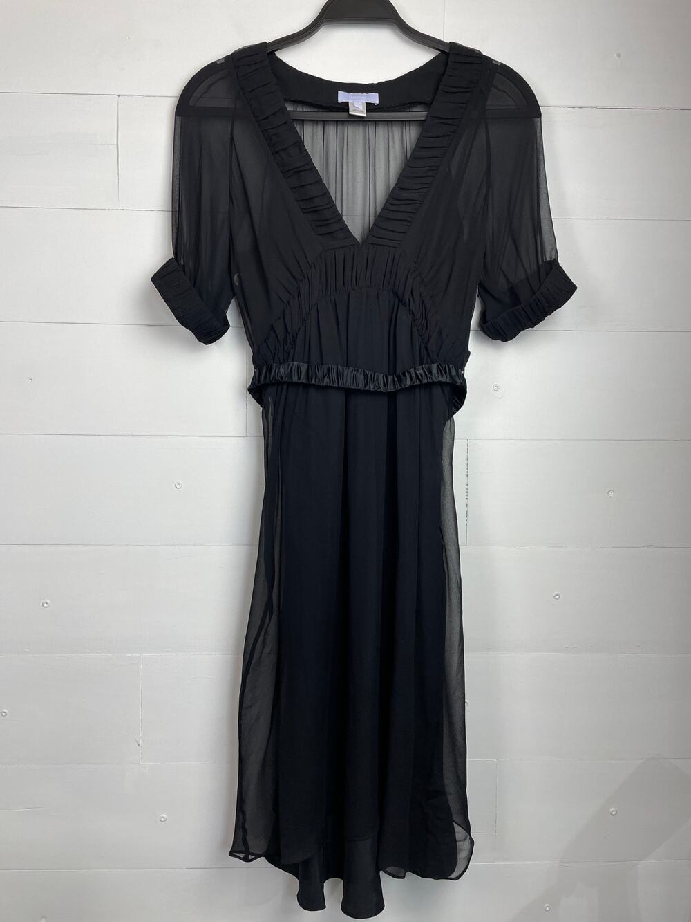 Vintage Vera Wang Main Line 100% Silk Chiffon Ruched Cocktail Dress Black 6